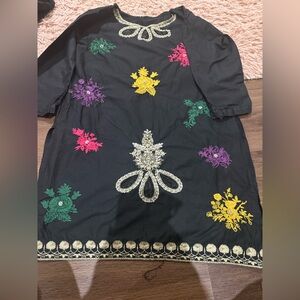 Elegant Black Kids Dress with Colorful Embroidery
